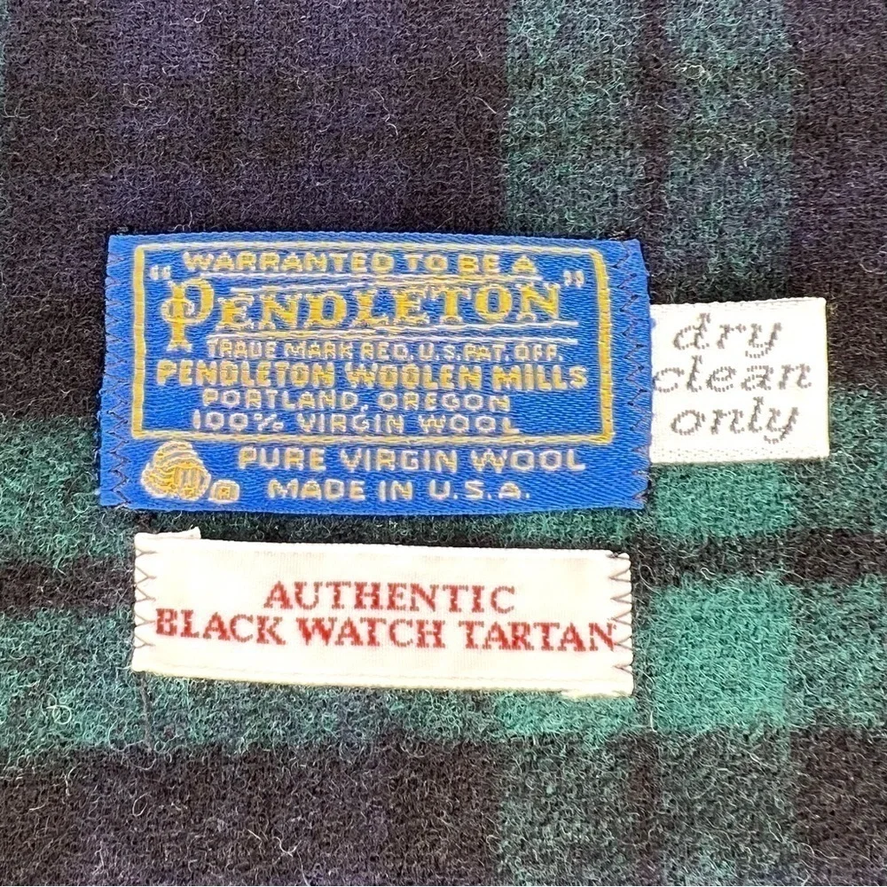 Vintage Pendleton Black Watch Tartan Plaid Wool Men’s Scarf Fringed Vtg EUC